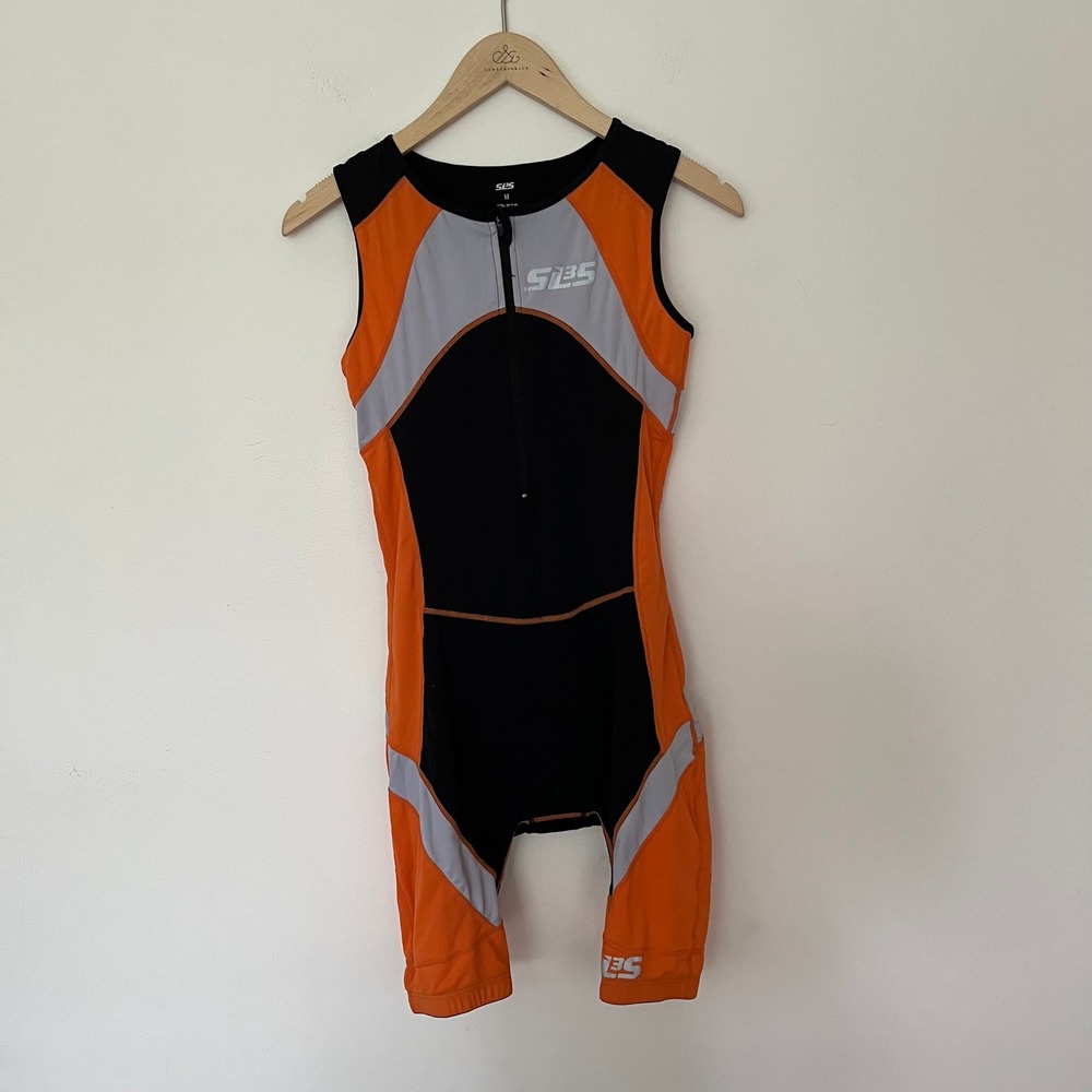 SL3S Mens Tri Suit Orange Black Grey Sleeveless bib Cycling Triathlon Medium